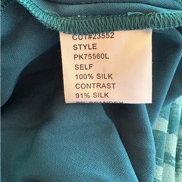 Tadashi Collection Teal Silk Ombre Leopard Maxi Dress with Satin Trim size 10 - Picture 14 of 16